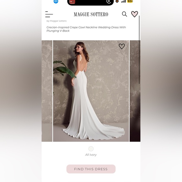 Maggie Sottero Ivory Crepe Cowl-Back Mermaid Gown - Picture 2 of 12